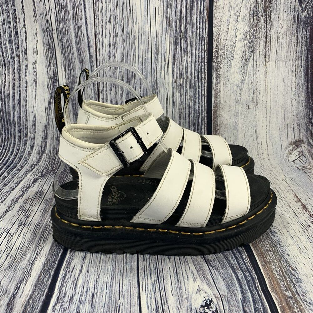 Dr Martens Blaire White Leather Platform Sandals Ankle Strap Women’s Size 6